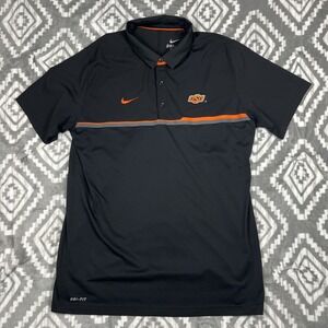 Oklahoma‎ State University Nike Polo Shirt Mens L Black Dri-Fit Team Apparel OSU